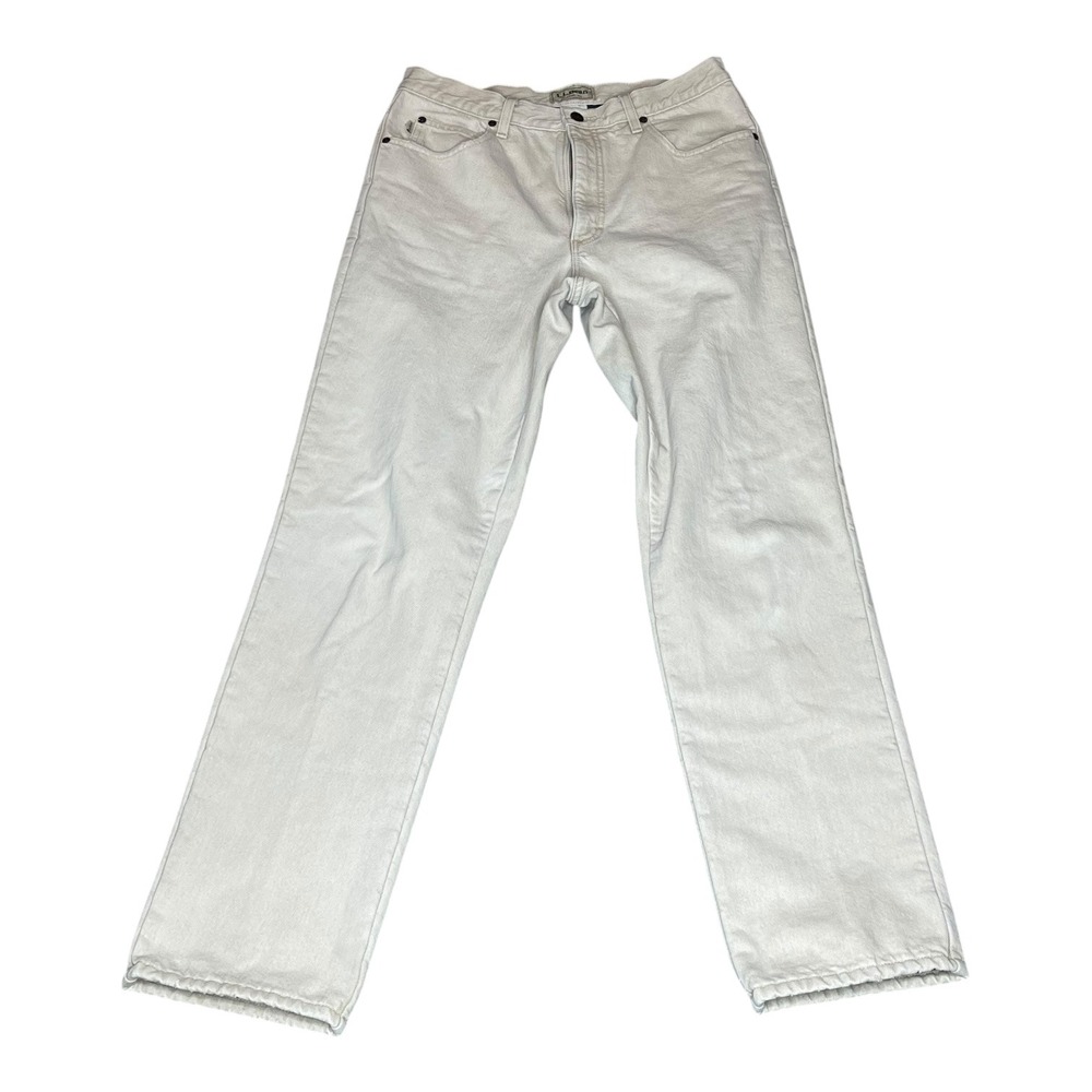 LL Bean Mens White Straight Classic Fit Jeans Classic Denim Green Liner 33x32‎